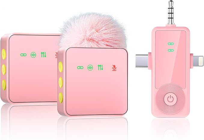 Mini Wireless Microphone for iPhone/Android/Camera, Noise Reduction | 3-in-1 Receiver, 2-Pack 20-Hour Battery Life Mini Lavalier Mics for Podcast, Content Creators, Recording, Vlogging, Streaming by Therivo