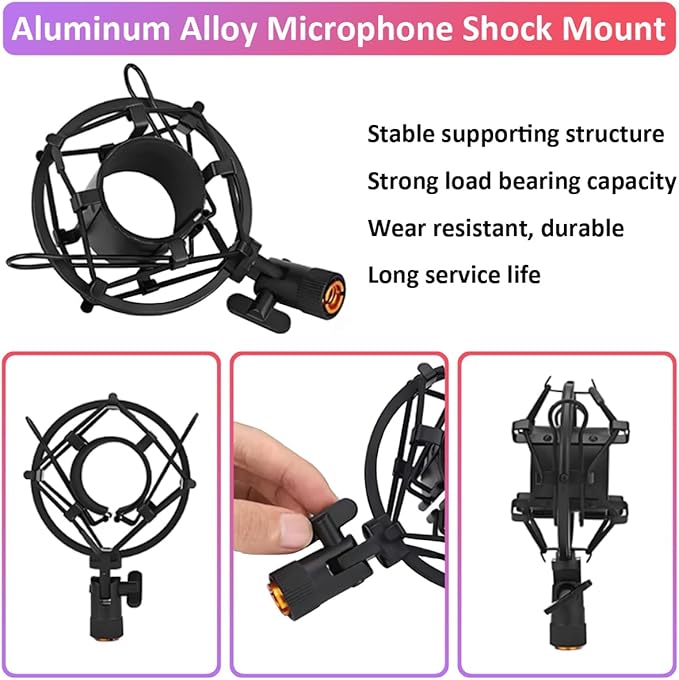53-58mm Microphone Shock Mount Anti Vibration Mic Suspension Mount Aluminum Alloy Condenser Microphones Holder Clip with Metal Screw Adapter Isolation Absorber Studio - Image 2