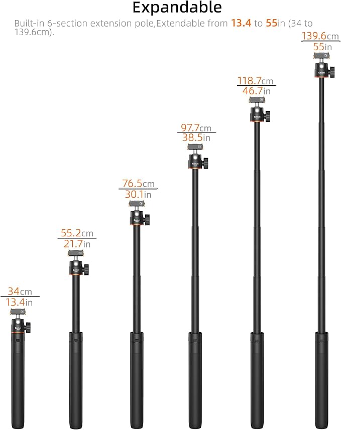 55'' Osmo Action Portable Floor Tripod Stand for DJI Action 6/Osmo Nano | 2-in-1 Long Selfie-Stick, Extendable Handle Grip w 360° Ball Head, Travel Vlogging Accessories for Hiking/Video Recording - Image 5
