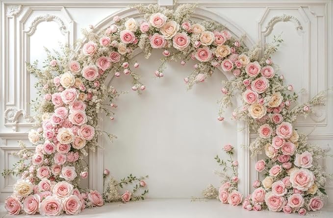 Kate 10×6.5ft (3×2m) White Plaster Line Wall Backdrop Photography Arched Flower Door Indoor Birthday Girl Party Party Wedding Maternal Portrait Background Photography Studio Props Photos Videos - Image 2