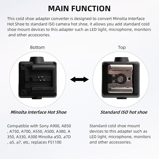 Hot Shoe Adapter for Sony Minolta Interface to Universal Standard Hot Shoe | with PC Sync Port, Flash Speedlight Trigger Converter for Sony A900 A850 A750 A700 A550 A500 A380 Minolta a5D, a7D, a5, a7 - Image 2