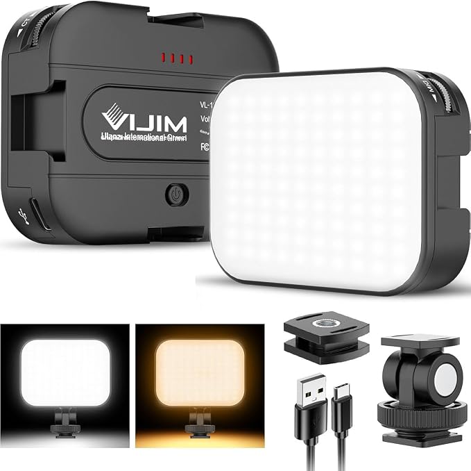 VIJIM VL100C Bi-Color LED Video Light on Camera Adjustable Angle Dimmable | 2500-6500K CRI95+, Rechargeable Type-c, Build-in 2000mAh , with 4 Cold Shoes, Mini Hot Shoe Swivel Mount for Tripod Mic Vlog by VIJIM