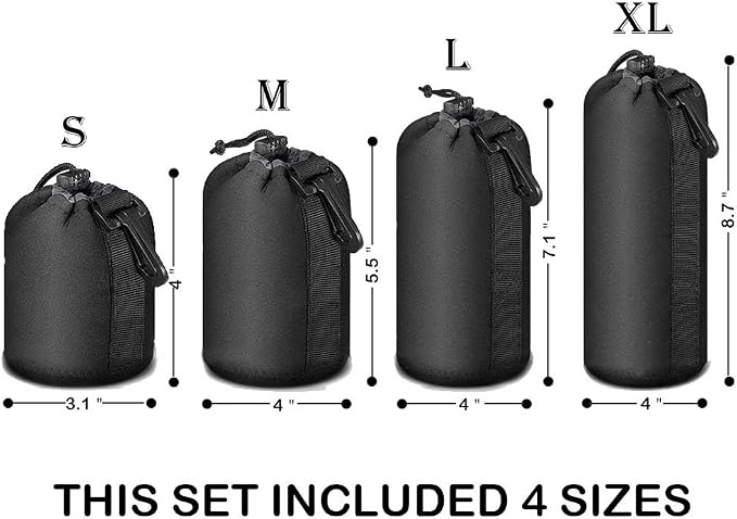 Selens 4 Pack Lens Cases with Thick Protective Neoprene Camera Lens Pouch | for DSLR Camera Lens Sony Nikon Olympus Panasonic - Size: Small, Medium, Large and Extra Large Pouches - Image 2