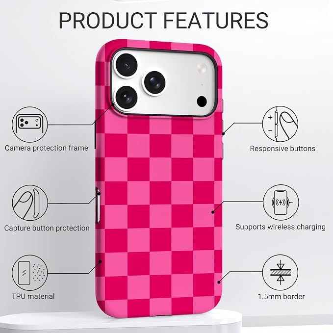 TPU Phone Case for iPhone 17 Pro, MagSafe Wireless Charging Compatible, Shockproof Slim Fit Protective Cover with Anti-Yellowing & Raised Camera Protection (Grid 2, iPhone 17 Pro(6.3")) - Image 4
