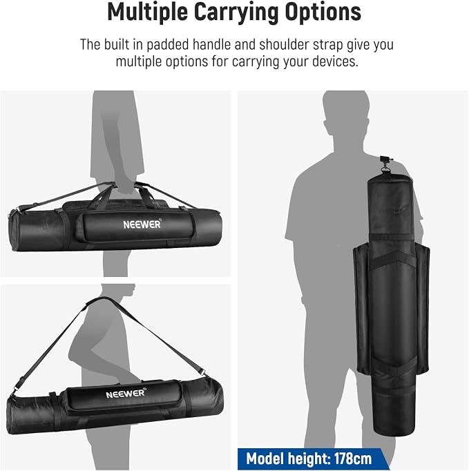 NEEWER 47"/1.2m Tripod Carrying Case, Heavy Duty Waterproof Nylon Bag with Handles & Shoulder Straps, Compact Case with Full Length Zippered Closure, External Pocket for Light Stand/Boom Stand/Tripod - Image 7
