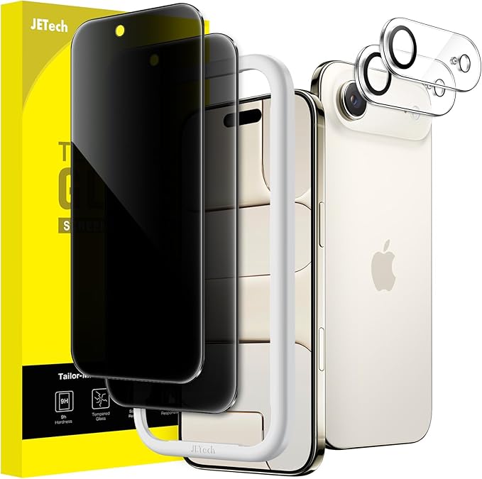 JETech Privacy Screen Protector for iPhone Air, 2+2 Pack | Anti-Spy Tempered Glass, with Camera Lens Protector, Easy Installation Tool by JETech