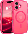 BENTOBEN Magnetic for iPhone 16 Case, Cute Wavy [Full Camera Protection][Compatible with MagSafe] Matte Anti-Slip Bumper Women Girls Boys Protective Cover for iPhone 16 6.1",Hot Pink by BENTOBEN