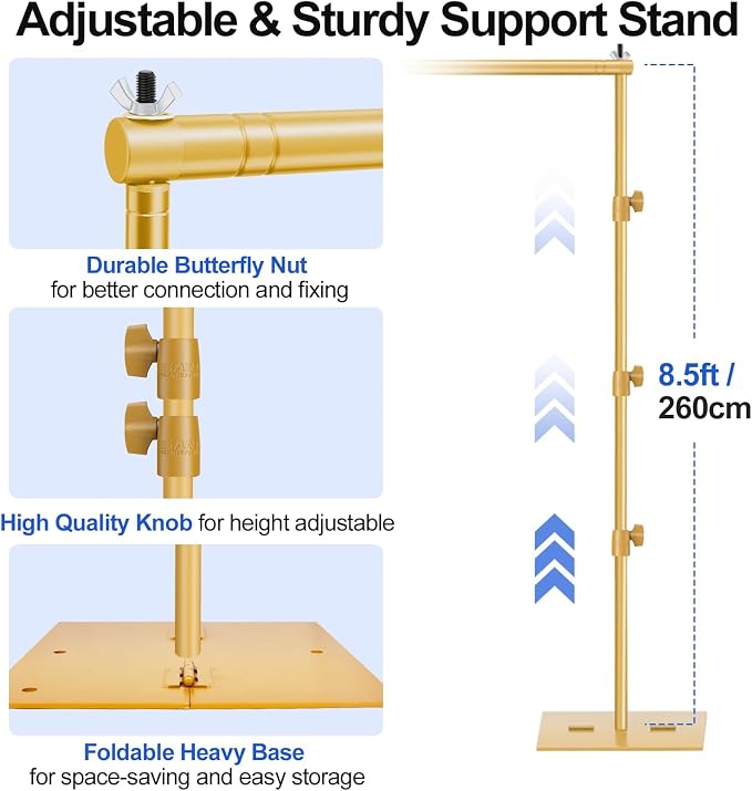 EMART Backdrop Stand Heavy Duty 8.5x10ft Adjustable Pipe and Drape Stand | Gold Photo Backdrop Stand for Party Photography Wedding Birthdy Dispaly Festival Decorations Balloon Exhibition Photo Booth - Image 4