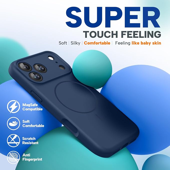 Miracase Magnetic for iPhone 17 Pro Case, Silicone, Dark Blue | Compatible with MagSafe, Soft Microfiber Lining,Shockproof Drop Protection Phone Case for 17 Pro - Image 6