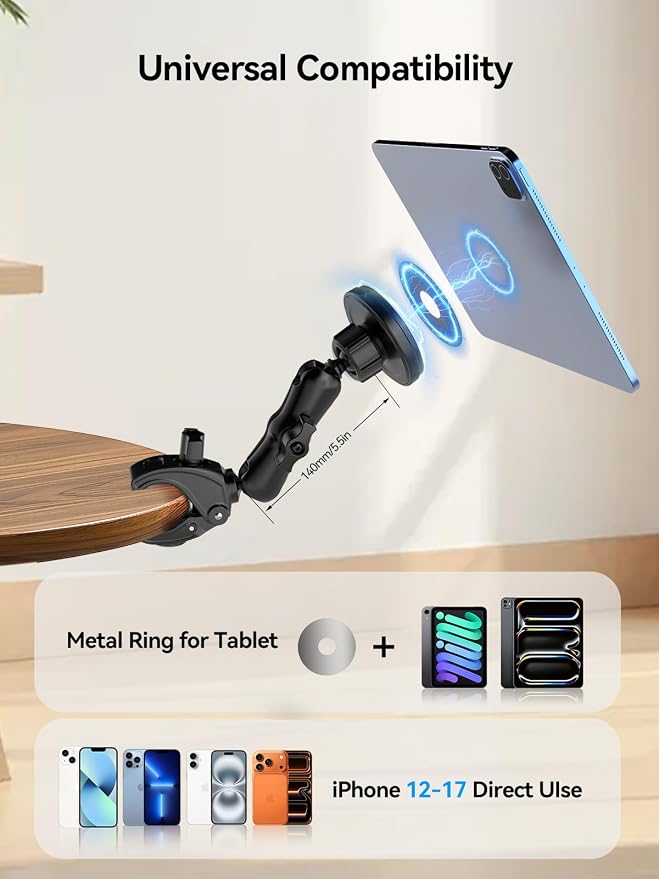 OHLPRO Magnetic Tablet Holder for Mic Stand,360° Adjustable Microphone Music Stand Phone Holder Mount,Tablet Mount Clamp for Peloton Bike,Treadmill, Stroller, Cabinet, Fits MagSafe, All Tablets,Phones - Image 5