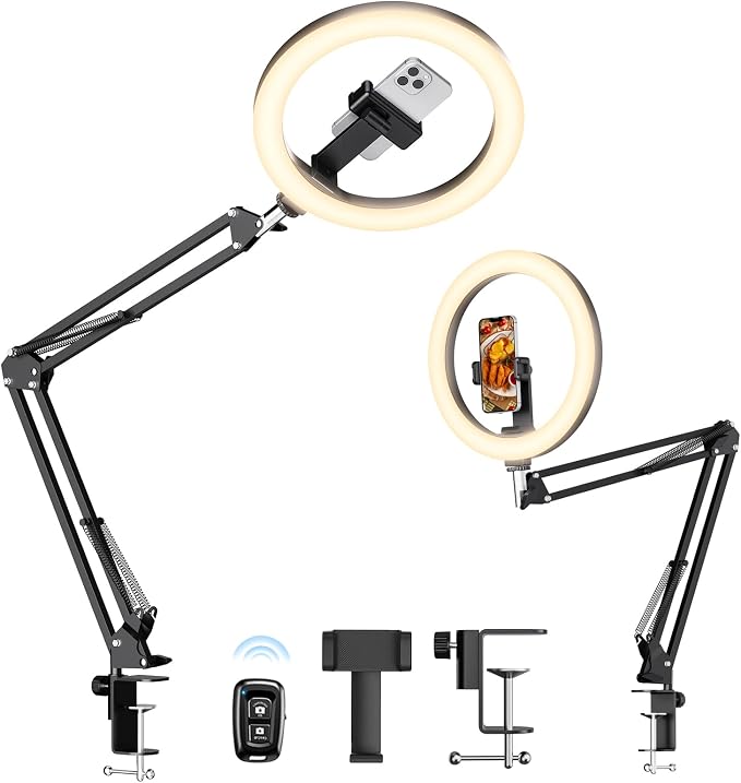 Upgrade Ring Light with Stand, Overhead Phone Mount for Desk, 10” Selfie Light with Stand Tripod for iPhone, Light with Phone Holder for Video Recording,Zoom Meeting,Live Streaming Tiktok,YouTube by LUXSURE