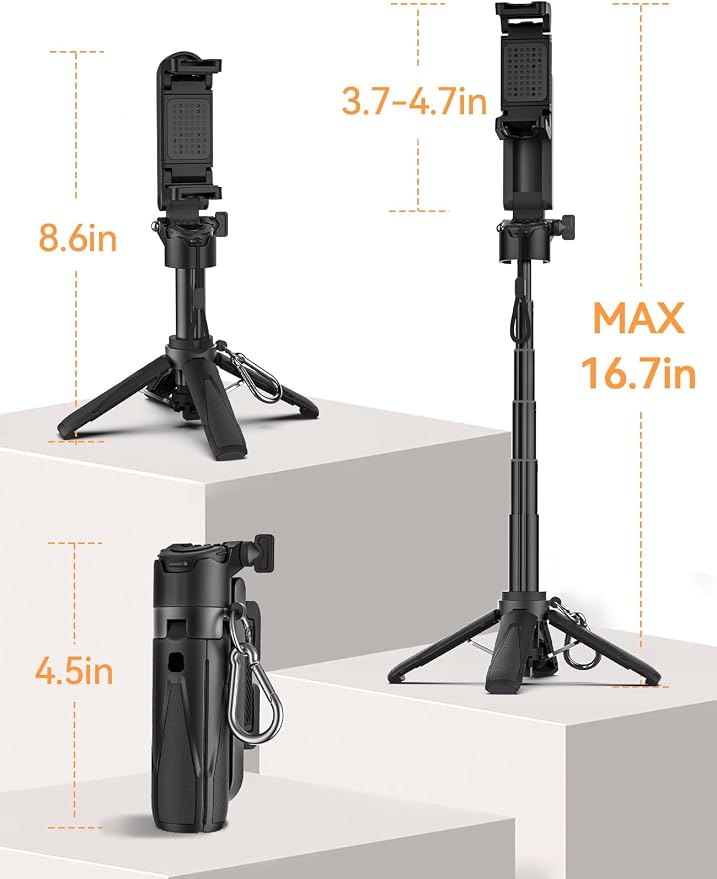 Takerers Portable Selfie Stick Tripod with Remote【Pocket Size】 4-in-1 Extendable Cell Phone Tripod【360° Rotation】 Mini Selfie Stick for iPhone Android Phone Holder for Video Recording Live Streaming - Image 4