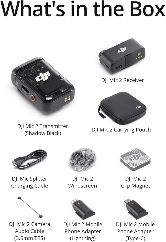 DJI Mic 2 (1 TX + 1 RX), Wireless Mic with Intelligent Noise Cancelling | 32-bit Float Internal Recording, Optimized Sound, 250m (820 ft.) Range, Microphone for iphone, Android, Camera, Vlogs - Image 8