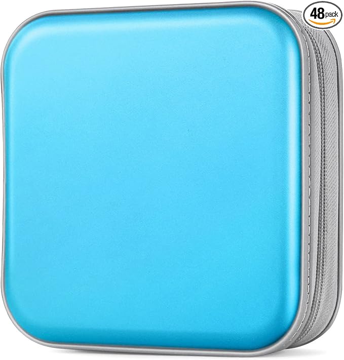 CD/DVD Case Wallet, 48 Capacity, Sky Blue, Plastic, Portable Storage Organizer | Zipper‑DVD Organizer, Scratch‑Resistant Sleeves Shield Discs From Dust & Damp; Stores Music, Video, Gaming & Blu‑ray Discs by Bivisen