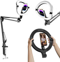 10" Magnetic Ring Light Overhead Camera Phone Mount, XINBAOHONG LED Selfie Light with Stand and Phone Holder, Rechargeable Desk Light for Video Recording by XINBAOHONG