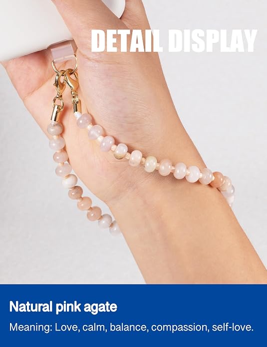 CH.yishi Crystal Beaded Phone Charm Wrist Strap Camera Lanyard | Handmade Cell Phone Chain,with Tether Tab,Keychain Bag Wallet Natural Stone Charm,Headphone Gemstone Decor,Camera Wrist Strap - Image 2
