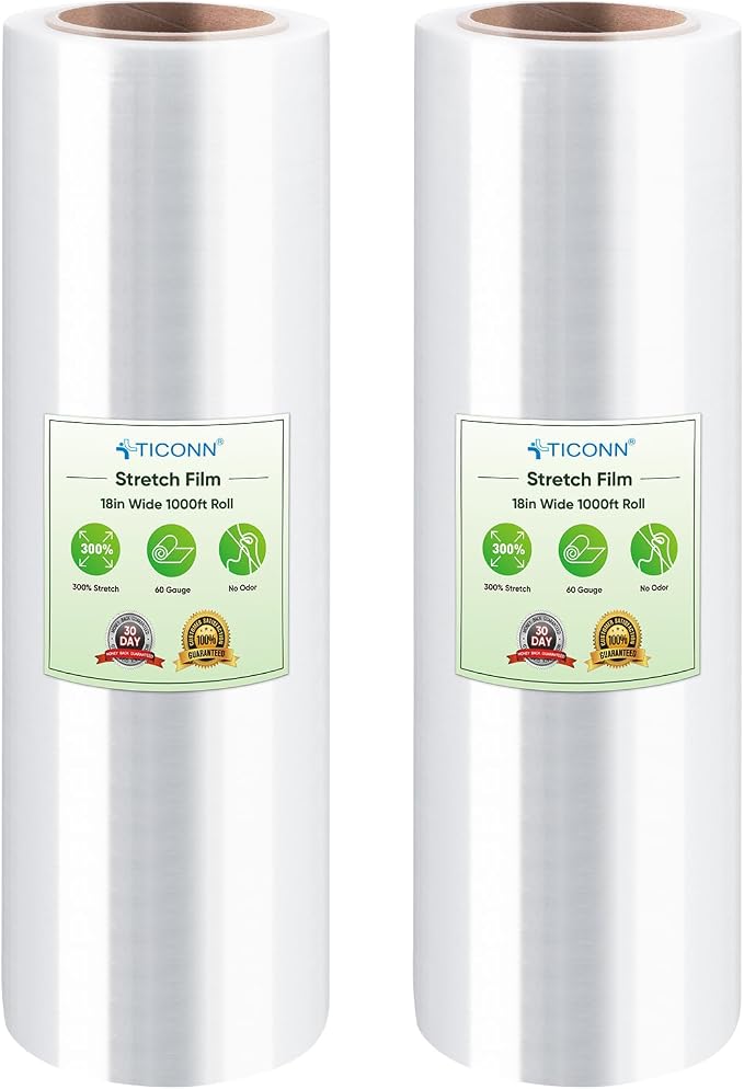 TICONN Stretch Wrap Roll, 18 in x 1000 ft Plastic Wrap for Moving Furniture | Odorless Industrial Strength Stretch Film, 300% Stretchability, Self-Adhering, Ideal for Furniture, Box Protection by TICONN