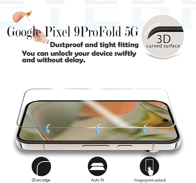 Screen Protector for Google Pixel 9 Pro Fold, [2+2 Pack] Tempered Glass for Pixel 9 Pro Fold & Camera Lens Protectors[Ultrasonic Fingerprint Unlock] [Case Friendly] [Bubble-Free] 6.3 Inches - Image 3
