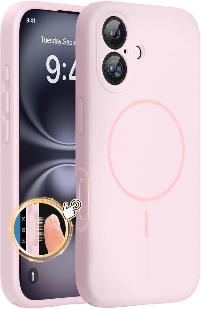 Miracase Silicone & Magnetic for iPhone 16 Case, Sand Pink | Compatible with MagSafe, Anti-Scratch Microfiber Lining, Liquid Silicone Case Shockproof Drop Protection Phone Case for 16 by Miracase