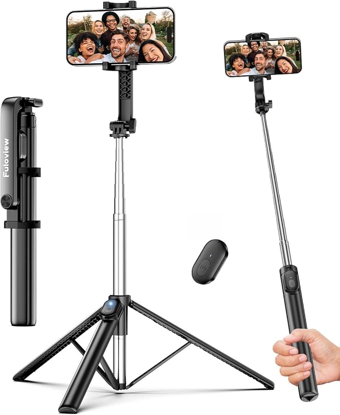 Fuloview 67” Selfie Stick Tripod for iPhone, Lightweight Travel Phone Tripod with Wireless Remote, Extendable Cell Phone Stand for Photography, Video & Live Streaming – Black by Fuloview