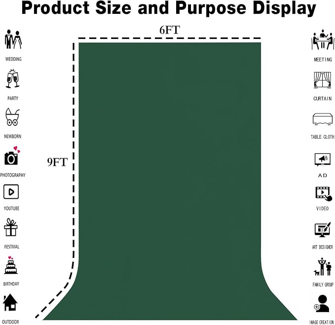 Dark Green Photography Backdrop for Photoshoot, Fabric 6x9ft | Polyester Studio Photo Backgrounds, Non Reflective, Easy to Hang, for Portrait Shoot, Product, Party Decor, Video Creation - Image 3