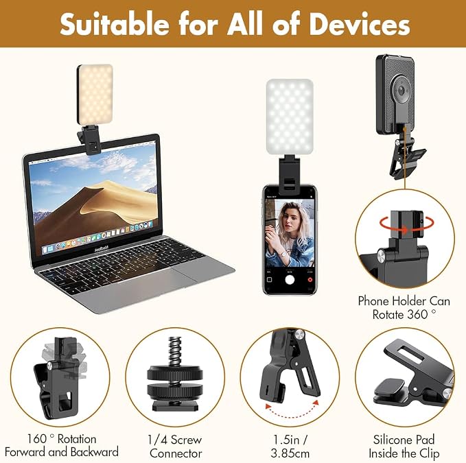 Selfie Light for iPhone,Portable Phone Clip on Light,Rechargeable LED Ring Light for Phone,Video Recording,Camera,Laptop,TikTok,Tablet,Vlog,Computer,5 Lighting Modes,80 LED High Power - Image 2