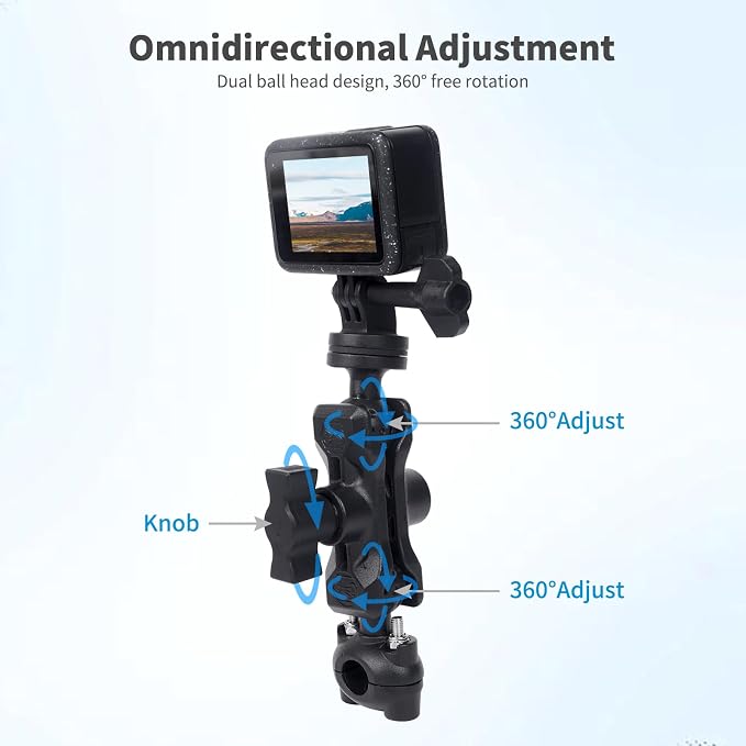 Bike Motorcycle Camera Mount Bundle Kit, 1/4" Screw & Tripod Mount Adapter, 360°Rotating Ball Head Base - Super Clamp Mounting for Most Action Camera, Rearview Mirror(0.35"-0.47") 75015 - Image 6