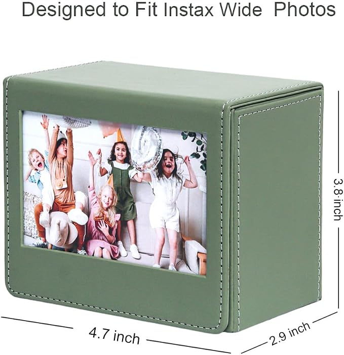 Orga'Neat Picture Holder Storage Case for Fujifilm Instax Wide Film, PU Leather Photo Holder with Pocket Outside, up to 50 Photos (Sage Green) - Image 2