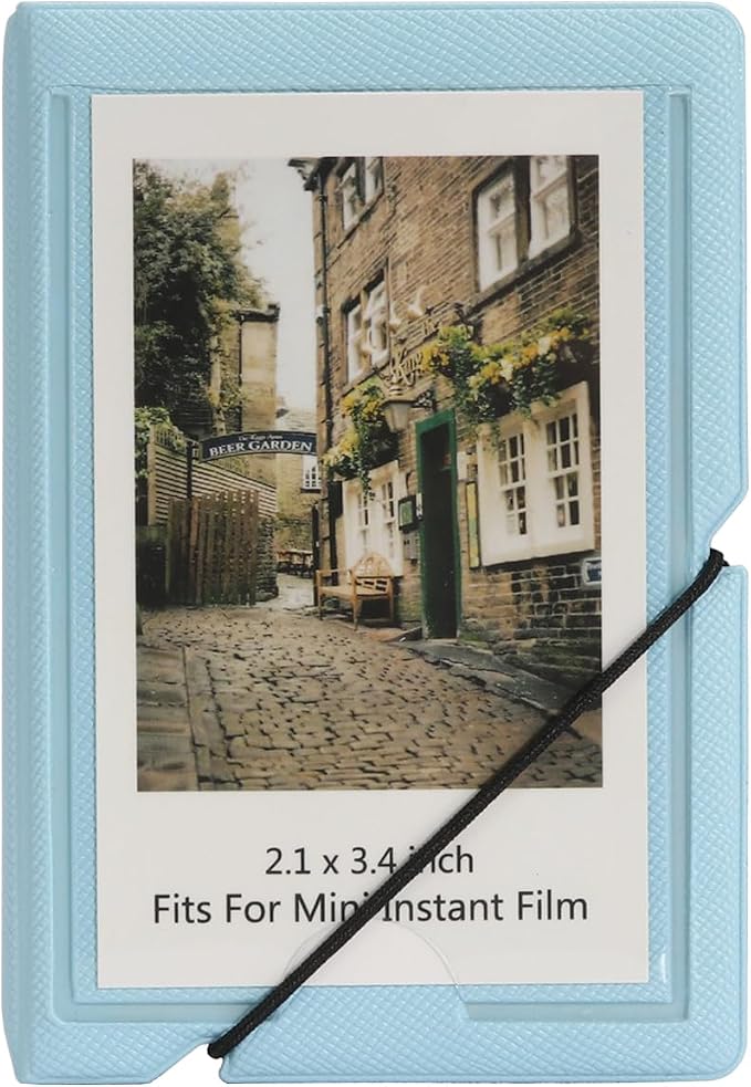 2x3 Instax Mini Photo Album, 28 Pockets. Sky Blue, 1PK | Portable Wallet Size Album Stores 2x3 inch Instant Photos. Fits Polaroid, Instax Mini, Kodak Mini Prints and Zink. by GoldbarleyDesign