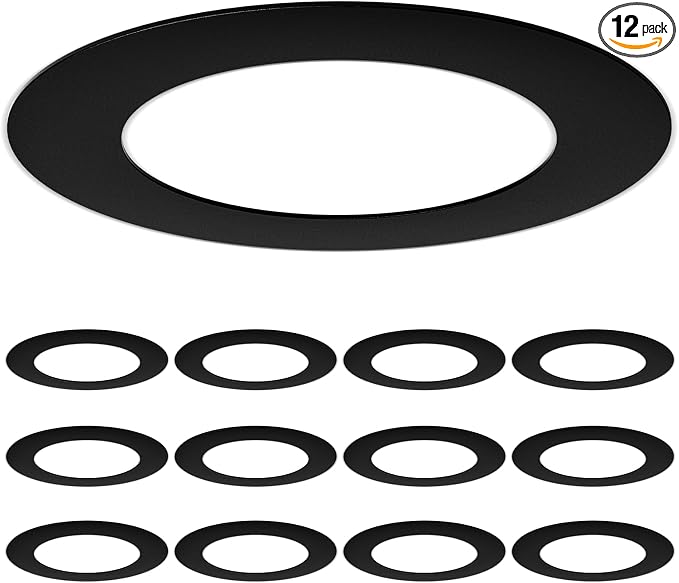 Amico Goof Rings for 6 Inch Recessed Lights, 12 Pack, Black | Can Light Trim Ring Cover, Outer Diameter 8.6-inch, Inner Diameter 6.2-inch, Durable Plastic Design by Amico
