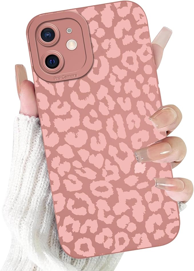 Cute Pink Cheetah Print Phone Case for iPhone 12 6.1" | Aesthetic Leopard Pattern Design Cover Full Camera Lens Protective Shockproof Soft Slim TPU Funda for Women Girls by Unknown