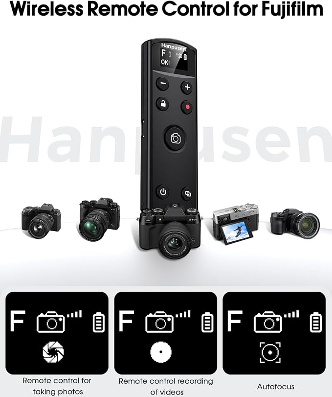 for Fujifilm Camera Remote Control, Hanpusen Rechargeable Wireless Shutter Release with OLED Screen for Fujifilm X100 VI/X-M5/X-T30 II/X-E5/X-T5/X half/X-H2S/X-T30/X-T4/X-T3/X-S20/X-S10/X-T50/X-H2 - Image 4
