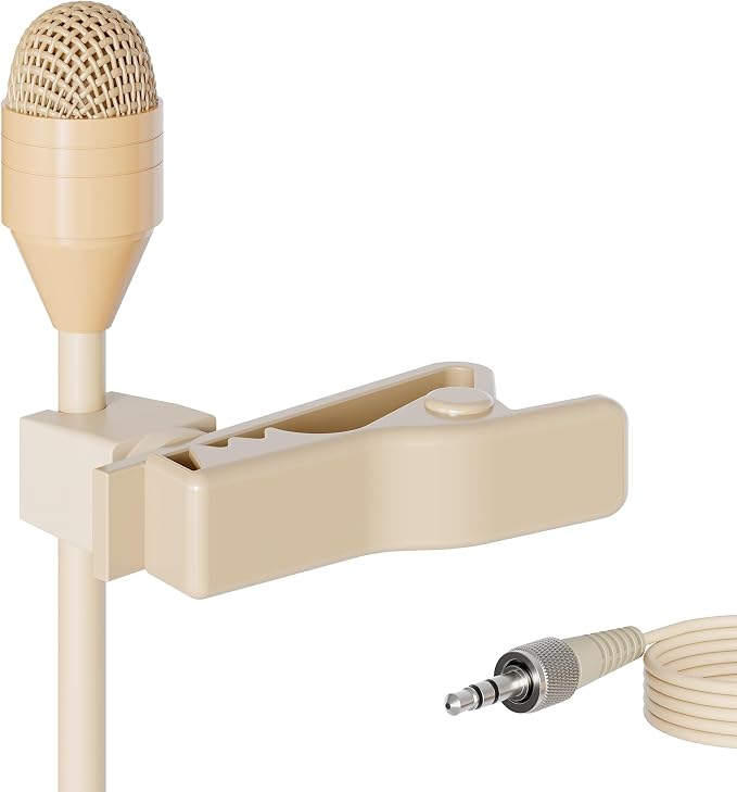 J K MIC-J 050 Lavalier Microphone Compatible with Sennheiser Bodypacks | Beige Clip-On Condenser Mic with 1/8” Locking TRS Plug for Presentations, Interviews and Live Performance by JK%C2%AE