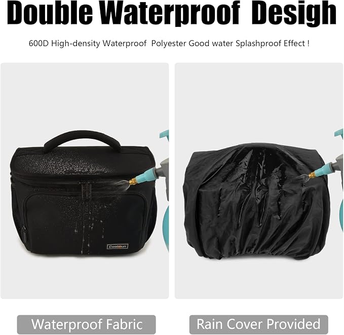 Cwatcun Large Camera Sling Bag, Crossbody Case with Rain Cover | Fits 1DSLR+2 lenses+9.6" iPad+tripod. 18mm EPE foam, Tripodholder included, adj strap 16.9-29.5", luggage strap. - Image 6