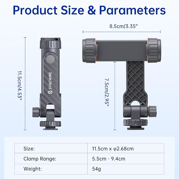 SYNCWIRE Tripod Phone Mount, Universal Smartphone Mount Adapter with 2 Cold Shoe and 1/4" Screw, 360° Rotates and 180° Tilts Adjustable Cell Phone Clamp Holder for Enhancing Mobile Photography Setup - Image 7