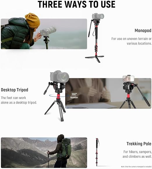 NEEWER 71.6" Pro Camera Monopod with Feet, Carbon Fiber Telescopic Video Monopod with QR Plate Compatible with DJI RS Gimbals, Removable Base for Camera Camcorder, Max Load 13.2lb/6Kg, TP71 - Image 8
