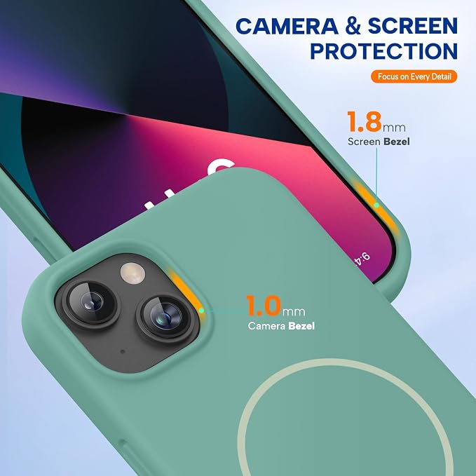 Miracase Silicone & Magnetic for iPhone 13 Case, Midnight Green | Compatible with MagSafe, Soft Microfiber Lining, Premium Silicone Cover Shockproof Drop Protection Phone Case for 13 - Image 8