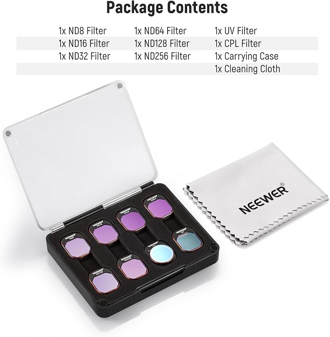 NEEWER ND & CPL Filter Set Compatible with DJI Mini 4 Pro, 8 Pack UV CPL ND8 ND16 ND32 ND64 ND128 ND256 CPL Polarizer Neutral Density Drone Lens Filters, Multi Coated HD Optical Glass/Aluminum Frame - Image 9
