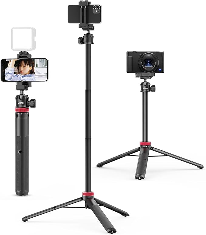 ULANZI MT-44 Auto Open Phone Tripod, 59" Extendable Selfie Stick Vlog Stand | 2-in-1 Phone Clip, Cold Shoe, 360° Ball Head Camera Tripod for iPhone Sony DJI Osmo Pocket 4 Nano Luna, Portable for Travel by ulanzi