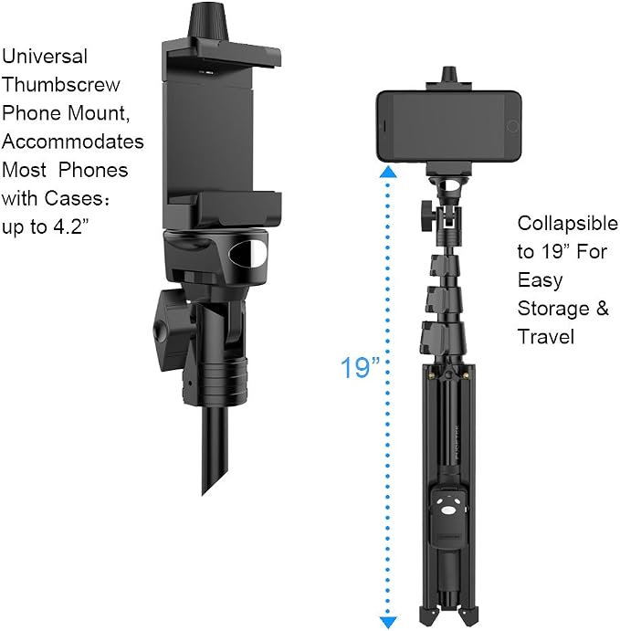 Fugetek 51" Professional Selfie Stick Tripod, 100% All Aluminum Stick & Legs, Lightweight, Detachable Bluetooth Remote, Portable All in One, Compatible with iPhone & Android, Non Skid Feet, Black - Image 3