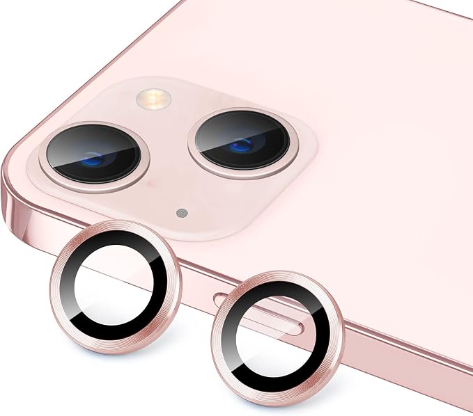 for iPhone 13 Mini/iPhone 13 Camera Lens Protector, Anti-Scratch 9H Tempered Glass Metal Camera Screen Protector Shockproof Cover Film Ring -2 Pcs Pink by Hsefo