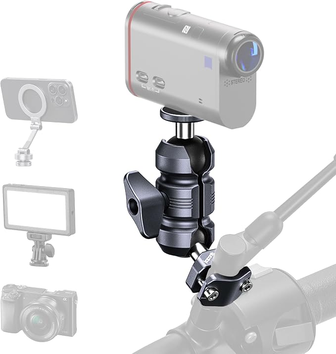 Motorcycle Camera Holder Mount, U-Bolt Base Fits 10-16mm Handlebar & Mirror Bar, 25mm Ball Head with 1/4" Screw, Camera Mount for DSLR/Action Cameras, for Bicycles/ATVs/Vlogging (KCB-3) by Unknown