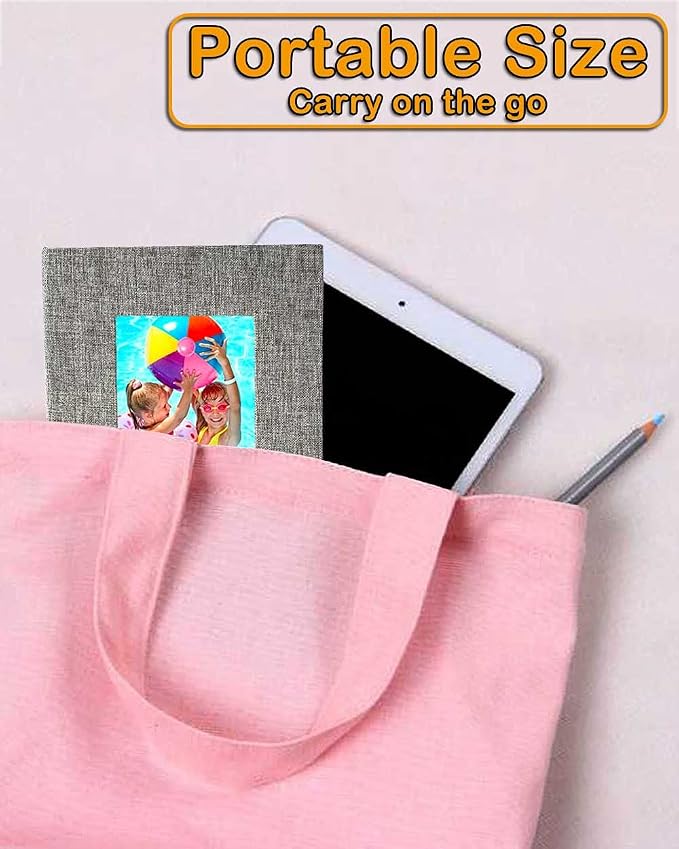 GPIRAL Small Photo Album 5x7 – 2 Pack, Each 26 Clear Pages Hold 52 Pictures. Album for 5x7 Photos, Artwork, Drawings, Linen Cover with Front Window, Grey Fabric - Image 5