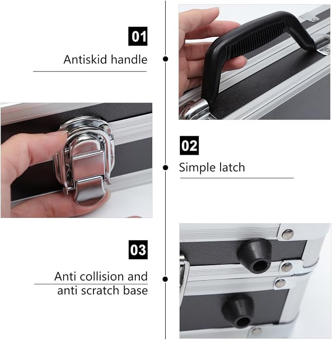 Aluminum Case with Foam Inserts - Aluminum Hard Case Carrying Metal Professional Portable Tool Box Organizer for Test Instruments Cameras Tools Parts and Accessories - Image 4