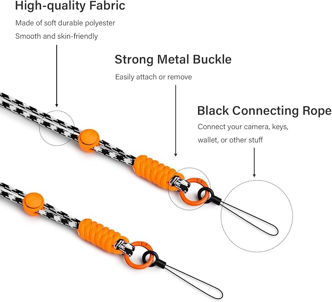 VOVMOEYA Camera Strap,Long Neck Strap for Fujifilm Mini 12/11/9/8/7+,Shoulder Strap camera strap Long Crossbody Lanyard Camera/Badge Holder/Keys/Wallet Multi-Function Lanyard(black and white mix) - Image 2