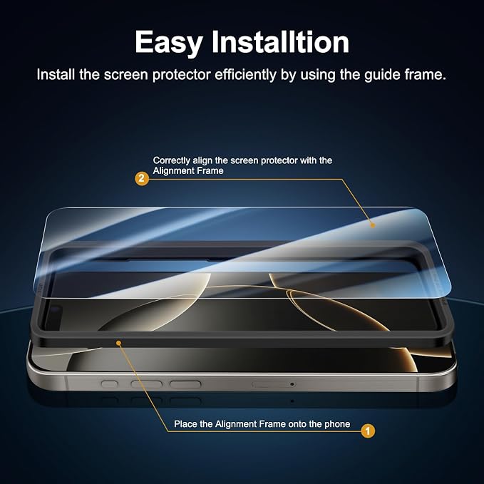 NEW'C 3x for iPhone 16 Pro Screen Protector (6.3 inches)+ 3x Camera Lens Protector, Sensor Protection, Case Friendly Tempered Glass Film + Dust Plug- Easy installation tool include - Image 3