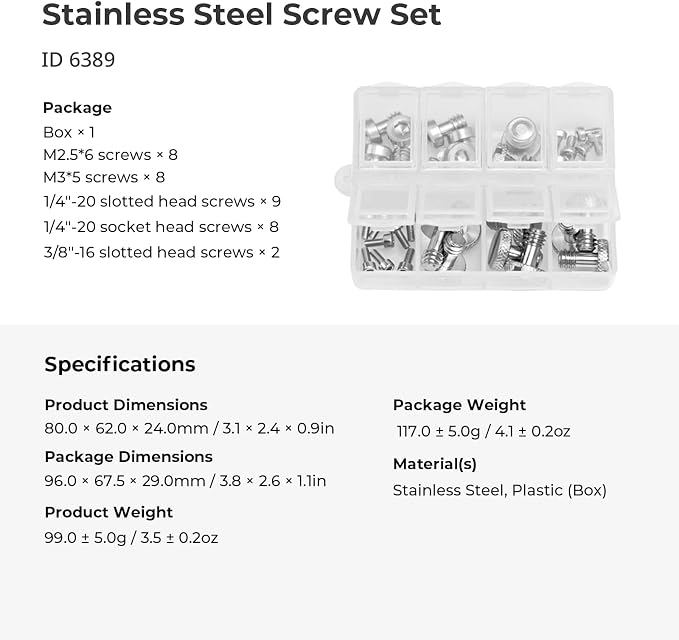 SMALLRIG 35-Piece Stainless Steel Camera Screws Screw Set with Case- 6389 | Includes 1/4"-20, 3/8"-16, M2.5 & M3 Screws, Portable Storage Case, Essential Hardware Kit for Cameras/Cages/Handles - Image 8