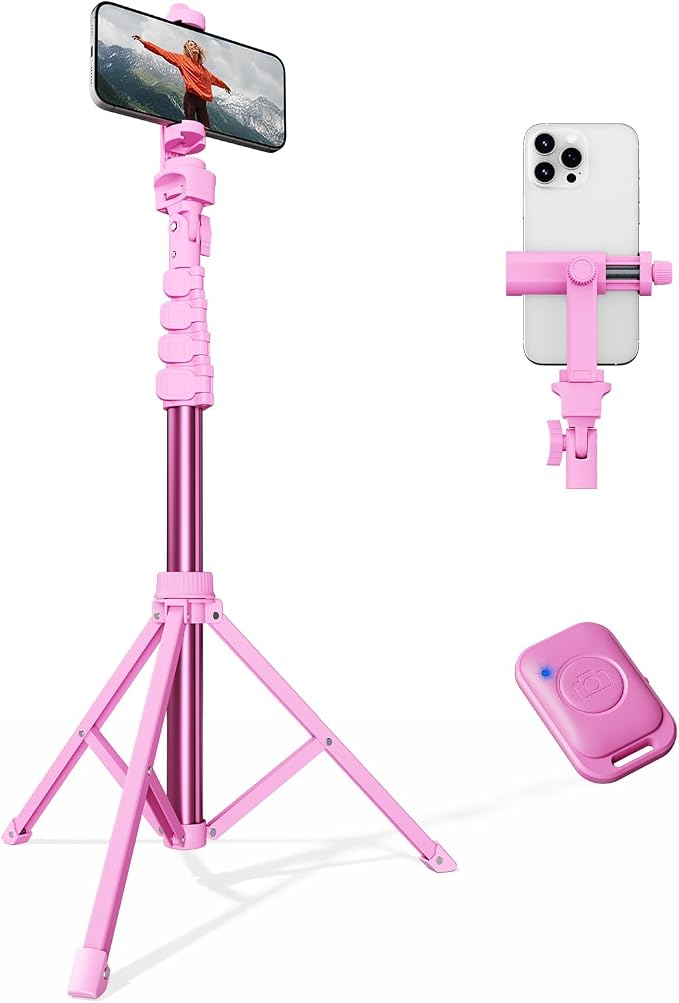 VIMOSE 66" Phone Tripod, Tripod for iPhone with Remote & Phone Stand | Extendable Cell Phone Tripod for Video Recording, Ultimate Tripod & Monopod Accessories for iPhone/Android, Ruby Star by VIMOSE