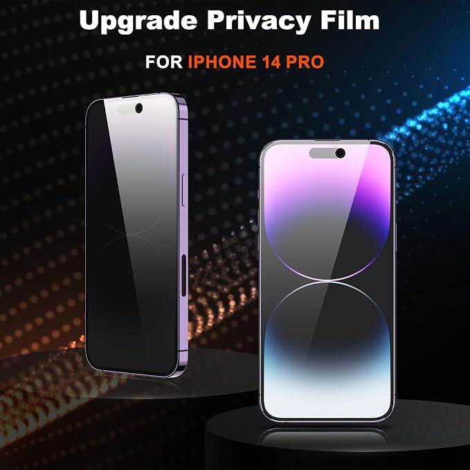 YMHML 2 Pack for iPhone 14 Pro Max Privacy Screen Protector, Upgrade Anti Spy Tempered Glass Privacy Screen for iPhone 14 Pro Max (6.7 Inch), Scratch Resistant Case Friendly - Image 2