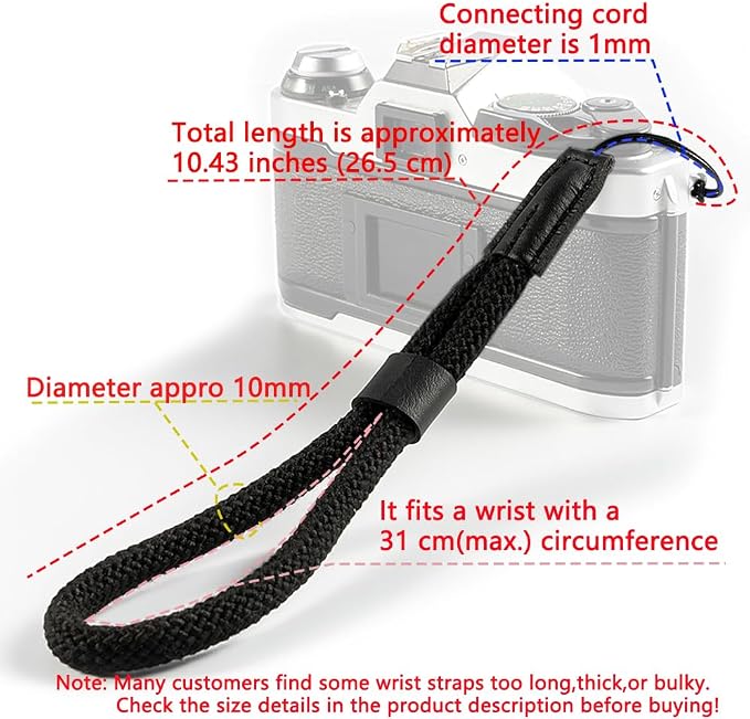 VKO Soft Camera Wrist Strap, Rope Camera Hand Strap | for Point-and-Shoot Camera,Mirrorless Camera,Small Camera Hand Strap Black - Image 2